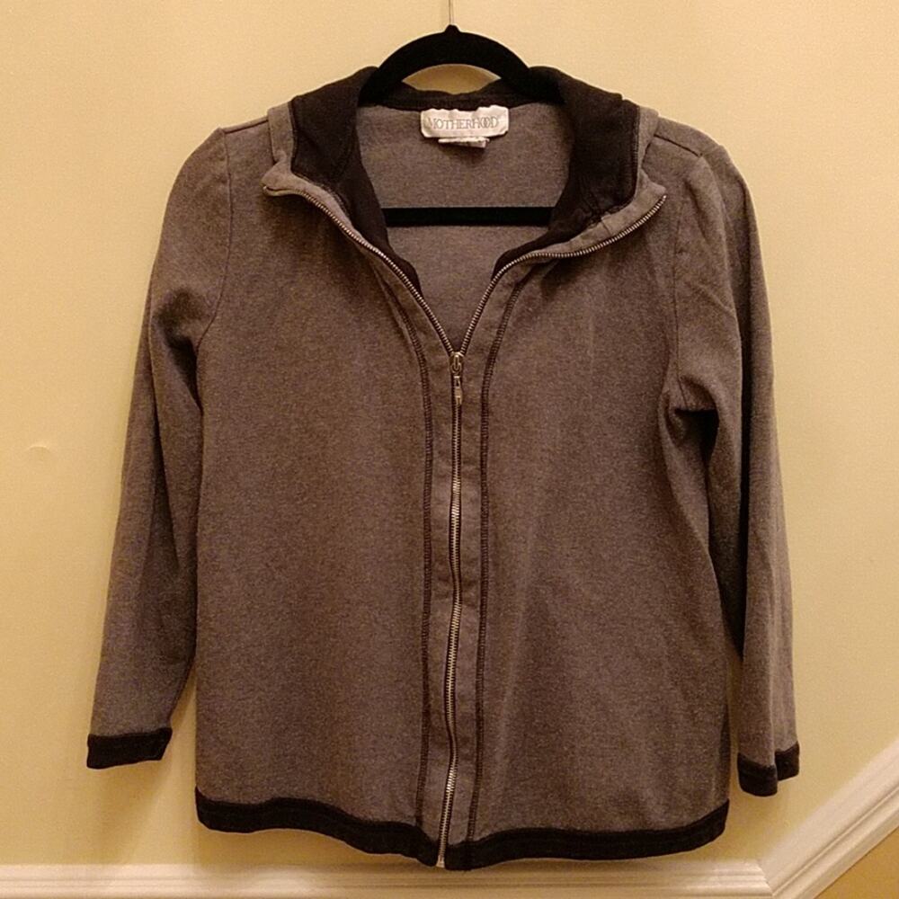Motherhood Zip Gray Sweatshirt Hoodie Jacket Black Trim size Small